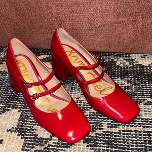 Sam Edelman Red Patent Double-Strap Block Heel Mary Janes